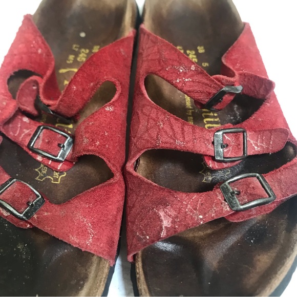 Birkenstock Papillio 3 Trap Buckle Suede Cork Eva Soles Red Sandals Slides Flats - Picture 13 of 16